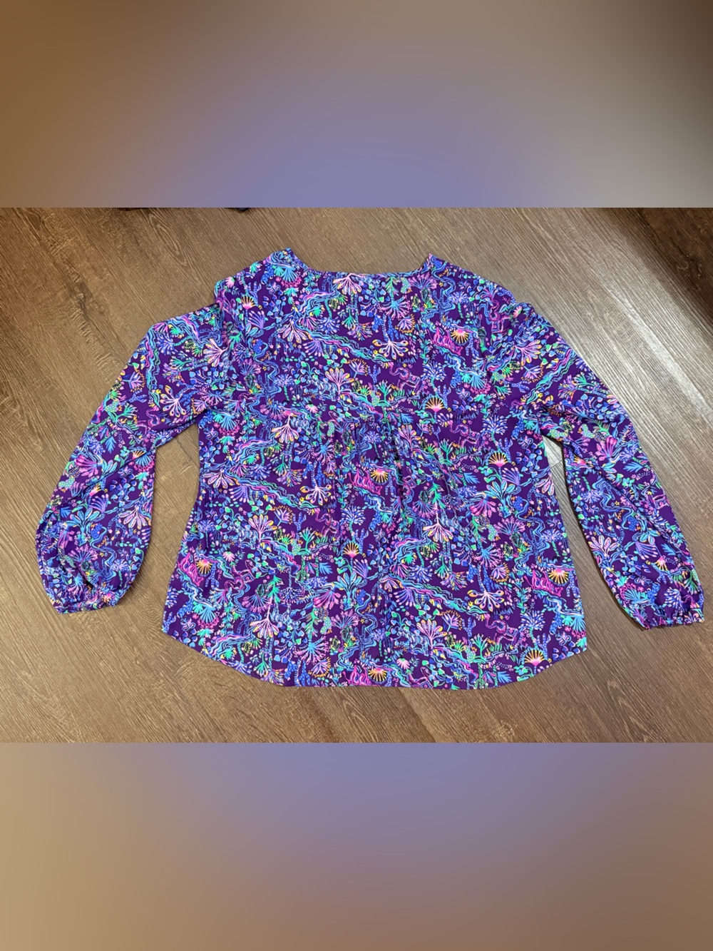 Lilly Pulitzer Purple Floral Button-Front Blouse XL - Picture 4 of 11